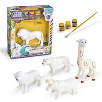 Kit 4 Bonecos Safari Pintura Leão Girafa Onça Hipopótamo