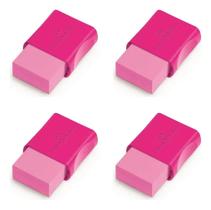 Kit 4 Borrachas Faber Castell Fc Max Rosa neon Com Capa Protetora