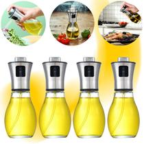 Kit 4 Borrifador Spray de Azeite e Óleo em Vidro 200ml Tampa em Aço Inox Pulverizador Cozinha Vinagre Galheteiro Culinário Prático