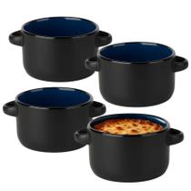 Kit 4 Bowl Tigela Cumbuca De Cerâmica Com Alça 310ml Azul