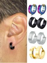 Kit 4 Brinco Argola Lisa 10Mm Unissex Furta Cor Preto Prata