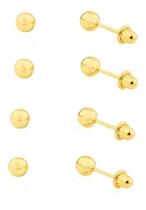 Kit 4 Brincos De Bola Ouro 18k 750 3mm