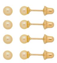Kit 4 Brincos De Pérolas Bebê Infantil 3mm Em Ouro 18k Kit 4 Brincos De Pérolas Bebê Infantil 3mm Em Ouro 18k