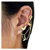 Kit 4 Brincos Piercing de Pressão Orelha Borboleta Banhado Dourado