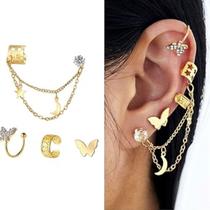 Kit 4 Brincos Piercings Borboleta Cravejado Dourado Kit 4 Brincos Piercings Borboleta Cravejado Dourado