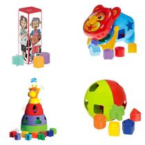 Kit 4 Brinquedo Educativo Didático Bebê Encaixar Pedagógico Montar Menino Menina Presente 1 ano - Mercotoys