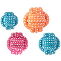 Kit 4 brinquedo para cães e gatos bola de corda de algodao pet