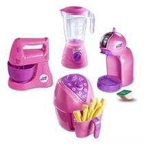 Kit 4 Brinquedos Cozinha Infantil Air Fryer Batedeira Liquidificador Cafeteira Para Crianças