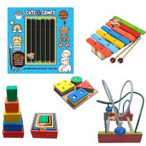 Kit 4 Brinquedos Pedagógicos Em Madeira + Livro + Canetinhas Kit 4 Brinquedos Pedagógicos Em Madeira + Livro + Canetinhas