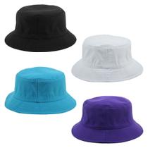 Kit 4 Bucket Hat Liso Unissex Preto, Branco, Azul E Roxo