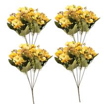 Kit 4 Buquê De Hortênsias Flor Permanente Artificial 28cm Cor:Amarelo