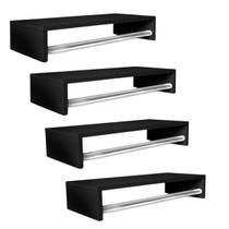 Kit 4 Cabideiros Arara de Parede 50cm Preto Pendurar Roupas pendurar guarda chuva