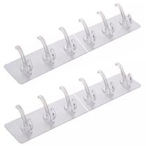 Kit 4 Cabides Adesivo Transparente com 3 Ganchos p/ Parede