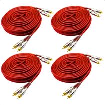 Kit 4 Cabo RCA 5 Metros Blindado Ponta Banhada a Ouro Para Som Automotivo Dupla Blindagem