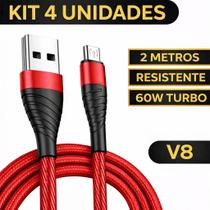Kit 4 Cabos Carregador 2 Metros Micro USB V8 Original Inova Kit 4 Cabos Carregador 2 Metros Micro USB V8 Original Inova