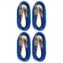 Kit 4 Cabos RCA Blindado 1 Metro Ponta Banhada a Ouro Puro Cobre para Som Automotivo Profissional