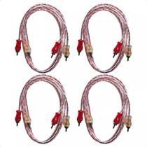 Kit 4 Cabos RCA Injetado 1 Metro Vermelho Prata para Som Automotivo Profissional Ponta Banhada Níquel