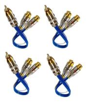 Kit 4 Cabos Y Rca Svart 1 Macho 2 Fêmea Azul Blindado 5mm