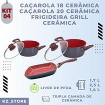 Kit 4 - caçarola 18 + caçarola 20 + frigideira grill nano cerâmica