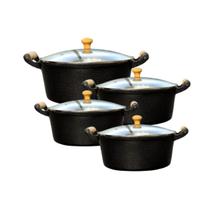 Kit 4 Caçarolas Alumínio Batido Craqueada Preto 18, 20, 22 e 32 cm com Tampa Vidro Kit 4 Caçarolas Alumínio Batido Craqueada Preto 18, 20, 22 e 32 cm com Tampa Vidro