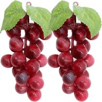Kit 4 Cachos De Uva Vermelha Fruta Artificial Silicone 12cm