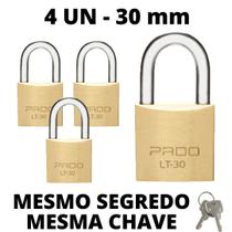 Kit 4 Cadeado Pado De 30mm Mesmo Segredo Iguais Mesma Chave