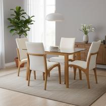 Kit 4 Cadeira Aura Estofada Estrutura Em Madeira Maciça material sintético Branco Conforto Para Sala De Jantar Mobília Decor