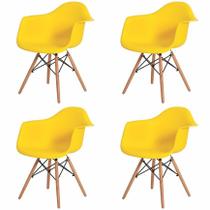 Kit 4 Cadeira Charles Eames Eiffel Com Braço Amarelo