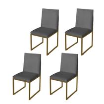 Kit 4 Cadeira de Jantar Escritorio Industrial Garden Ferro Dourado Suede Cinza - Móveis Mafer