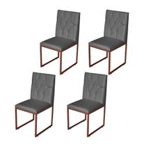 Kit 4 Cadeira de Jantar Escritorio Industrial Malta Capitonê Ferro Bronze material sintético Cinza - Móveis Mafer
