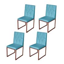 Kit 4 Cadeira de Jantar Escritorio Industrial Malta Capitonê Ferro Bronze Suede Azul Turquesa - Móveis Mafer