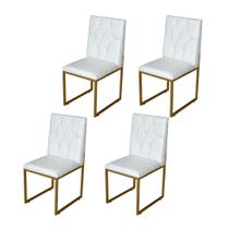 Kit 4 Cadeira de Jantar Escritorio Industrial Malta Capitonê Ferro Dourado material sintético Branco - Móveis Mafer