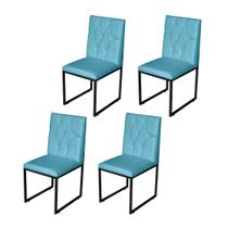 Kit 4 Cadeira de Jantar Escritorio Industrial Malta Capitonê Ferro Preto Suede Azul Turquesa - Móveis Mafer