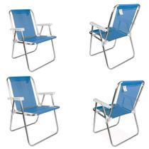 KIT 4 Cadeira de Praia Alta Alumínio Sannet Até 110Kg Azul - MOR