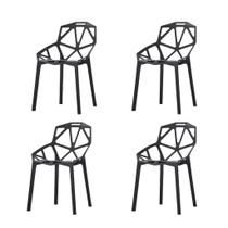 Kit 4 Cadeira Design Chair One Penélope Assento Plástico Preto