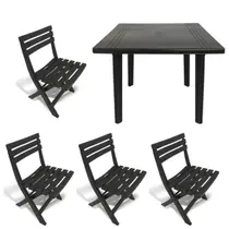 Kit 4 Cadeira Dobrável Plástica 1 Mesa Quadrada Desmontável