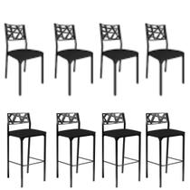 Kit 4 Cadeira e 4 Banquetas Luiza Gourmet-Assento preto Kit 4 Cadeira e 4 Banquetas Luiza Gourmet-Assento preto