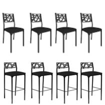Kit 4 Cadeira E 4 Banquetas Luiza Gourmet-assento Preto Kit 4 Cadeira E 4 Banquetas Luiza Gourmet-assento Preto