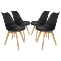 Kit 4 Cadeira Eames Leda Preta Polipropileno Couro PU Jantar Escritório 130kg