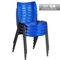 Kit 4 Cadeira Empilhável Iso Fixa Escolar Azul Para Escritório Recepção Igreja