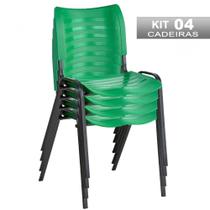 Kit 4 Cadeira Empilhável Iso Fixa Escolar Verde Para Escritório Recepção Igreja - STILOS MOVEIS CORPORATIVOS