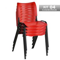 Kit 4 Cadeira Empilhável Iso Fixa Escolar Vermelha Para Escritório Recepção Igreja