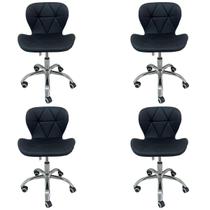 Kit 4 Cadeira Escritório Giratória Stilo Slim confort com rodado cromado Preta Kit 4 Cadeira Escritório Giratória Stilo Slim confort com rodado cromado Preta
