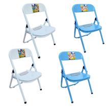 Kit 4 Cadeira Infantil Dobrável Em Aço Resistente Até 40 Kg Ideal P/ Crianças Cores Estampas Divertidas Não Risca Chão