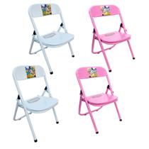Kit 4 Cadeira Infantil Dobrável Em Aço Resistente Até 40 Kg Ideal P/ Crianças Cores Estampas Divertidas Não Risca Chão