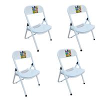 Kit 4 Cadeira Infantil Dobrável Em Aço Resistente Até 40 Kg Ideal P/ Crianças Cores Estampas Divertidas Não Risca Chão