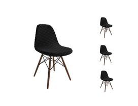 Kit 4 Cadeira Jantar Estofada Preto Eames Base Madeira