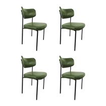 Kit 4 Cadeira Mila Estofada Sala Mesa de Jantar Gourmet Linho Verde