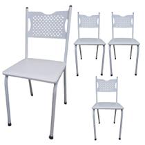 Kit 4 Cadeira para Cozinha MC Tubular Almofadada Estrutura Branca com Assento Branco