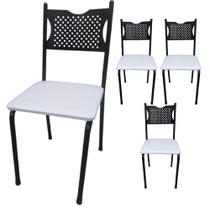 Kit 4 Cadeira para Cozinha MC Tubular Almofadada Estrutura Preta com Assento Branco